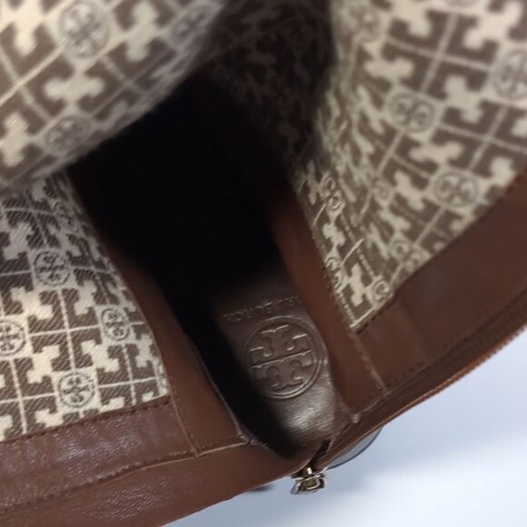 TORY BURCH Boots 8 Brown Adeline Logo Knee High Riding Boots Size 8 - Picture 5 of 8